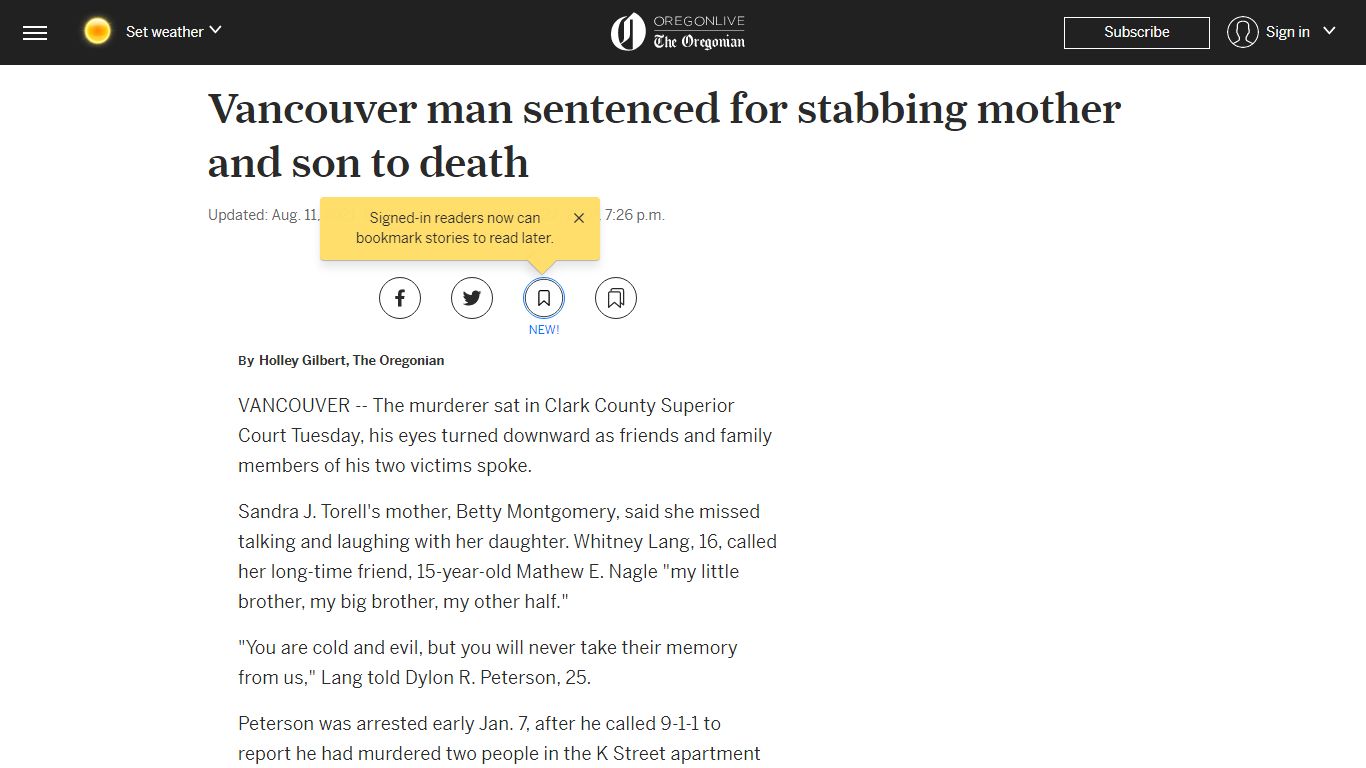 Vancouver man sentenced for stabbing mother and son to death - oregonlive